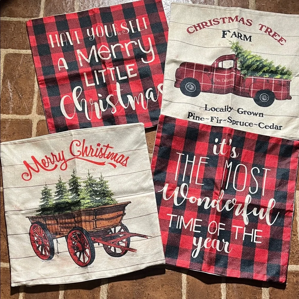 Festive Christmas Plaid Pillow Covers Set With Zippers Set of 4